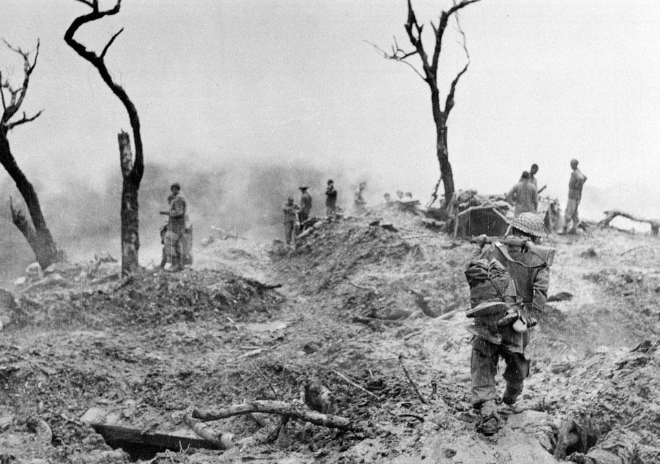 Gurkhas clearing enemy positions on Scraggy Hill near Imphal, April 1944
