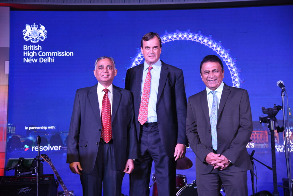 At the Queen’s birthday party hosted by the British High Commission in New Delhi in 2019, Sunil Gavaskar with High Commissioner Sir Dominic Asquith (centre) and Ministry of External Affairs diplomat A Gitesh Sarma (left)