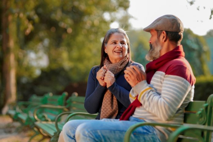 Old,Couple,In,Warm,Wear,In,Winter,At,Park